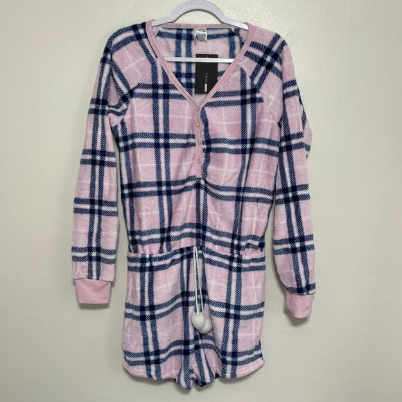 Fashion Nova Pink Plaid PJ Romper 1X NWT - Picture 2 of 13